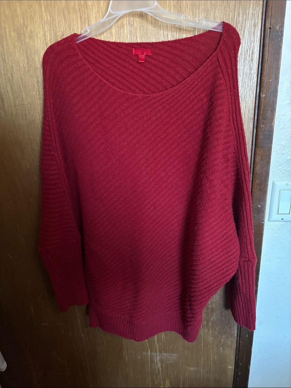 Jennifer Lopez Ribbed Scoop Neck Sweater - Red